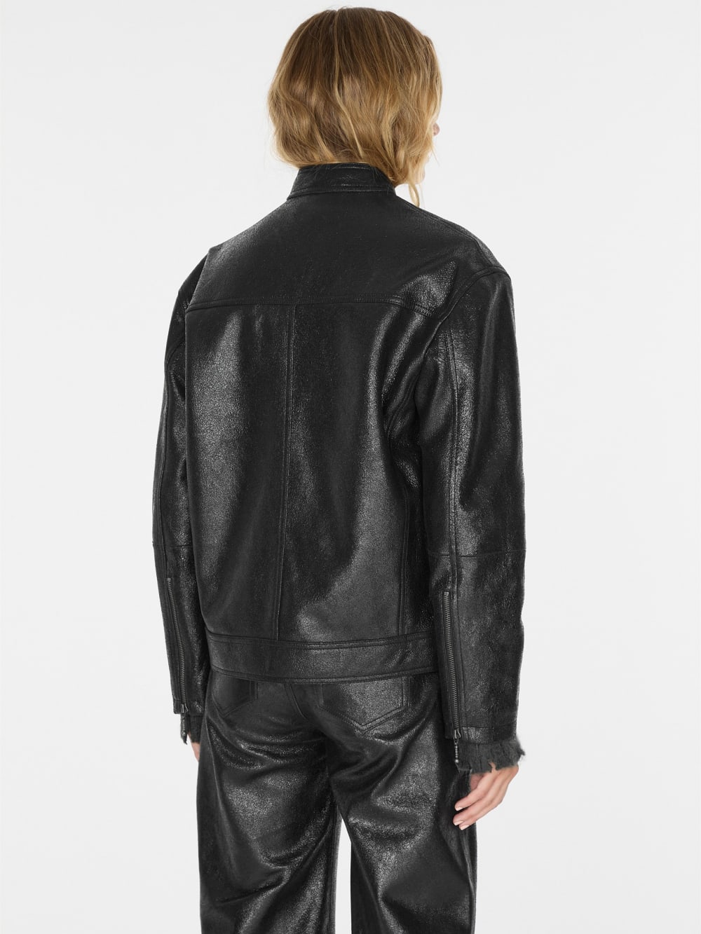 crackled leather moto jacket