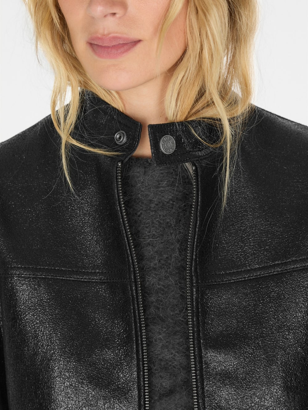 crackled leather moto jacket