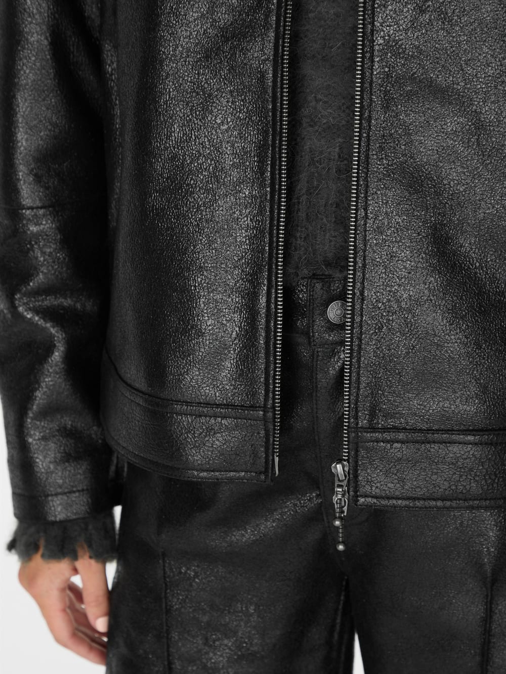 crackled leather moto jacket