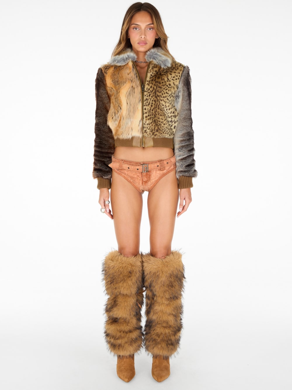 faux-fur patchwork jacket