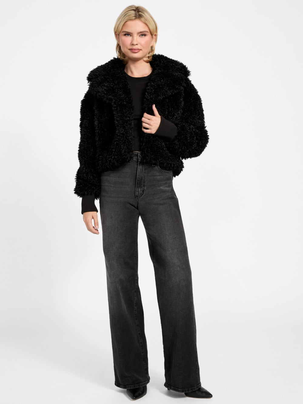 Flavie Teddy Faux-Fur Cropped Jacket