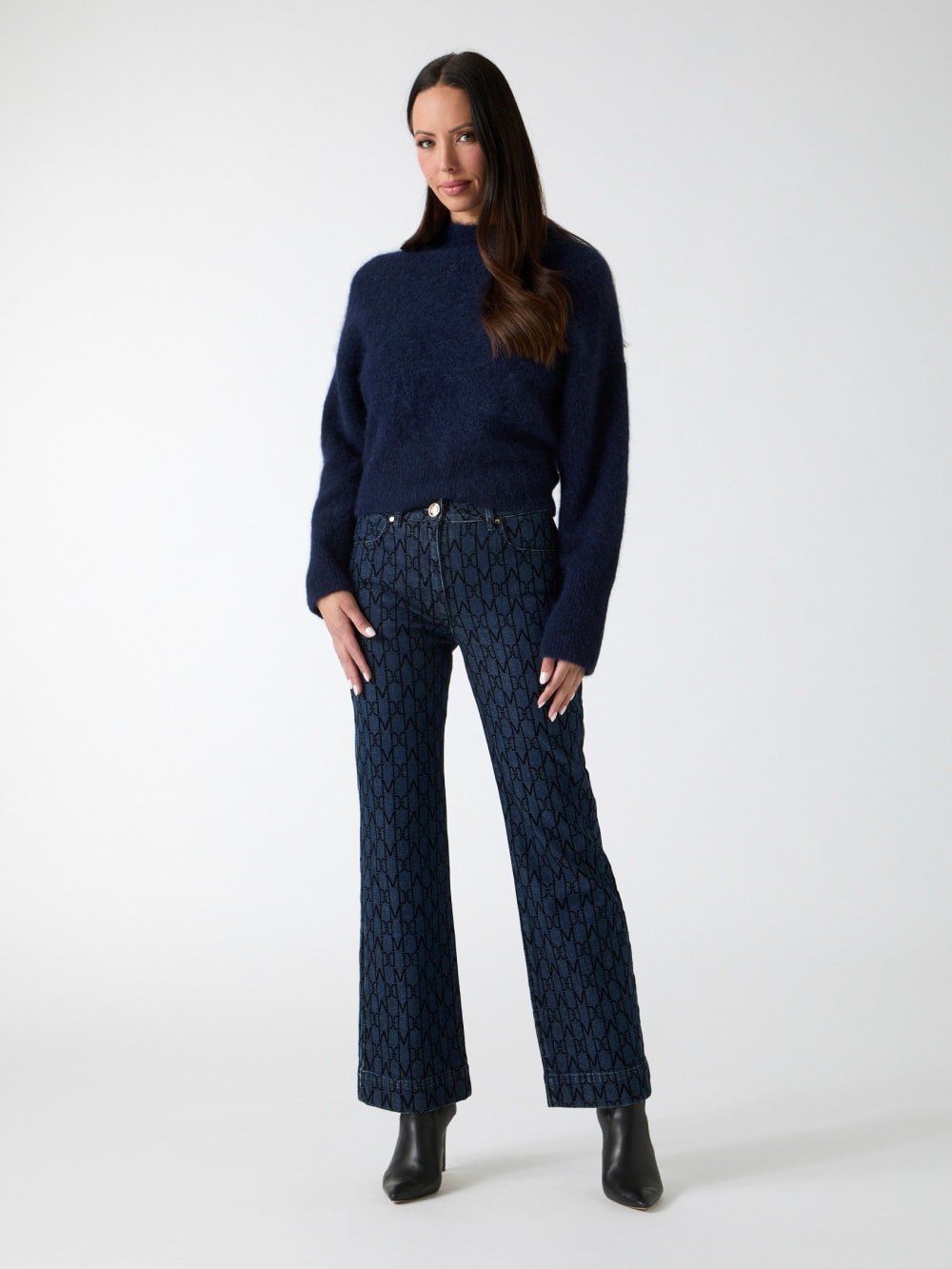 Bea Monogram Print Denim Pant