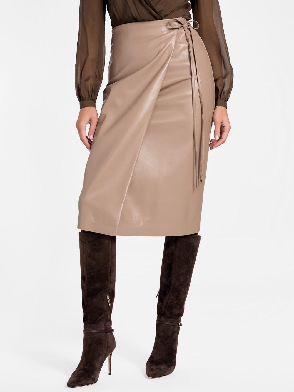 Gladys Faux-Leather Wrap Skirt