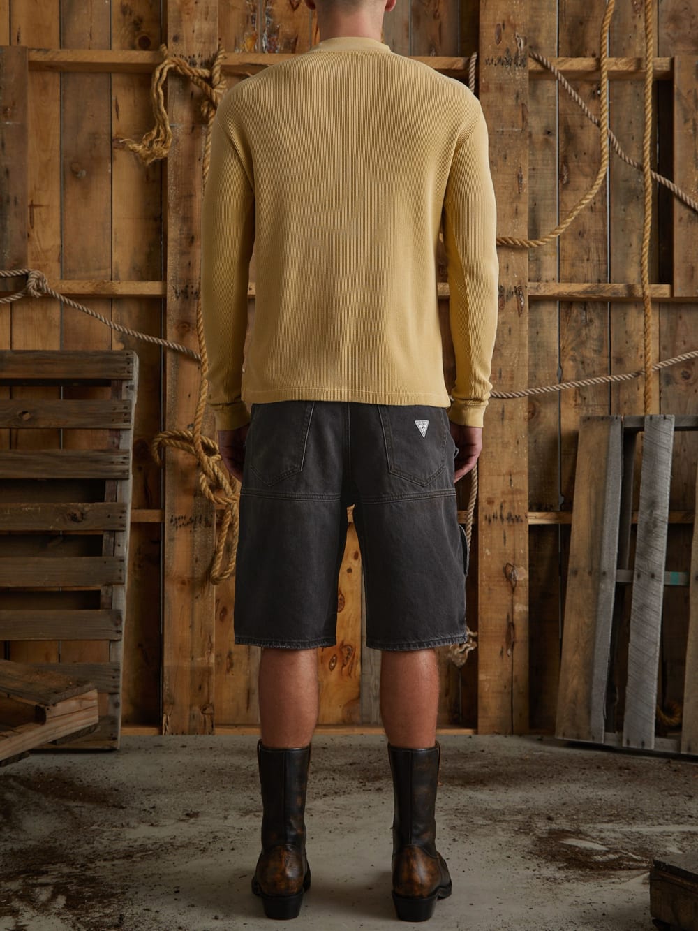 long-sleeve waffle mockneck