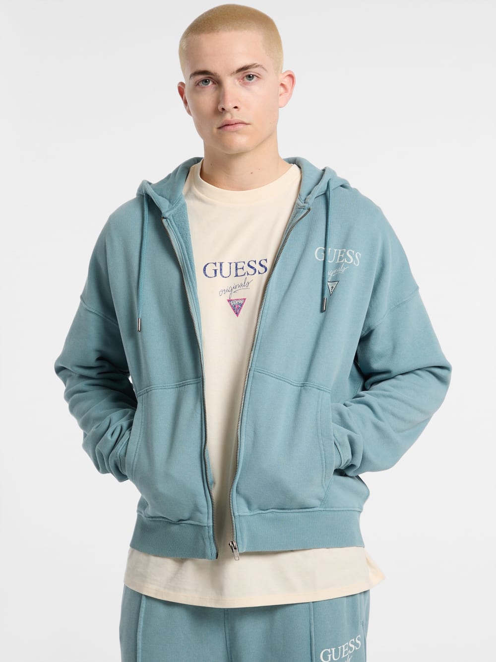 GUESS Originals Garment Dyed Zip-Up Hoodie